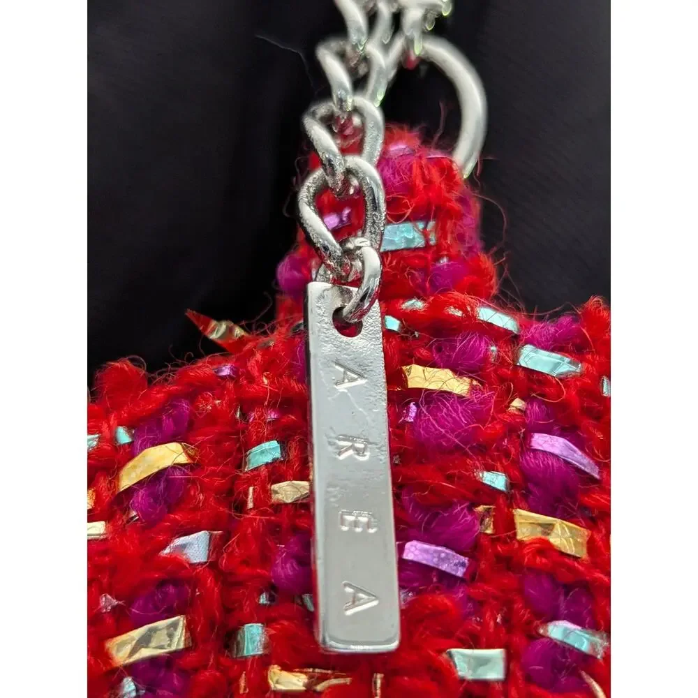Area Crystal Bow Mini Dress Red Metallic Tweed Size 8 Cocktail Dress $1,595 - Picture 9 of 10